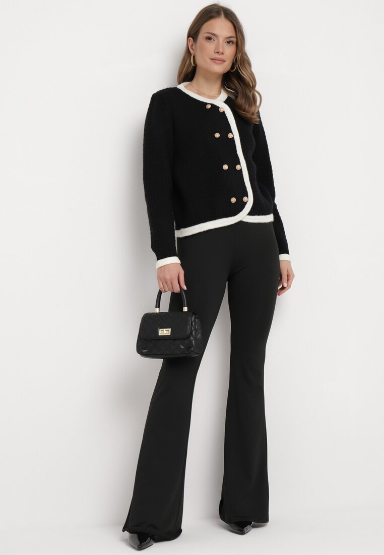 elsa.m by may Cardigan Negru din Vâscoză cu Butoane Decorative și Borduri Arinol