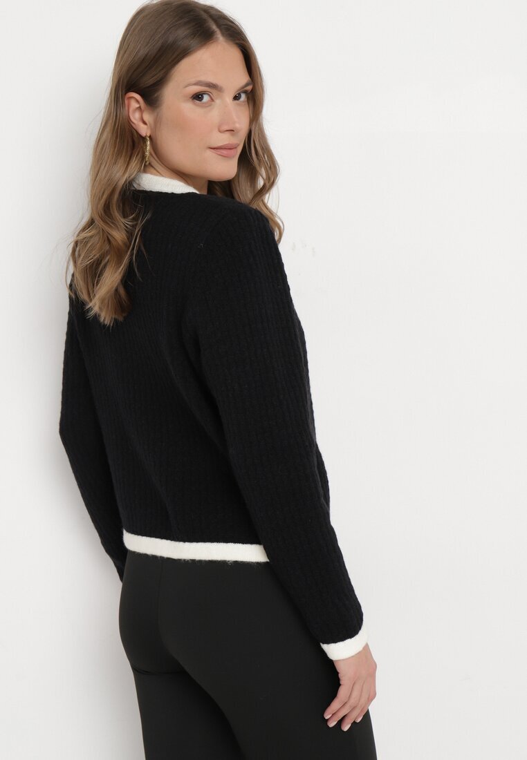 elsa.m by may Cardigan Negru din Vâscoză cu Butoane Decorative și Borduri Arinol