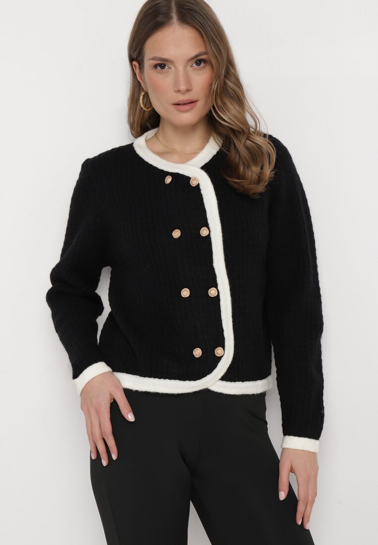 elsa.m by may Cardigan Negru din Vâscoză cu Butoane Decorative și Borduri Arinol