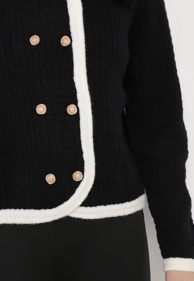 elsa.m by may Cardigan Negru din Vâscoză cu Butoane Decorative și Borduri Arinol