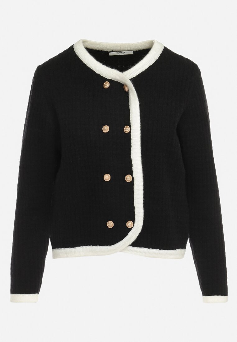 elsa.m by may Cardigan Negru din Vâscoză cu Butoane Decorative și Borduri Arinol