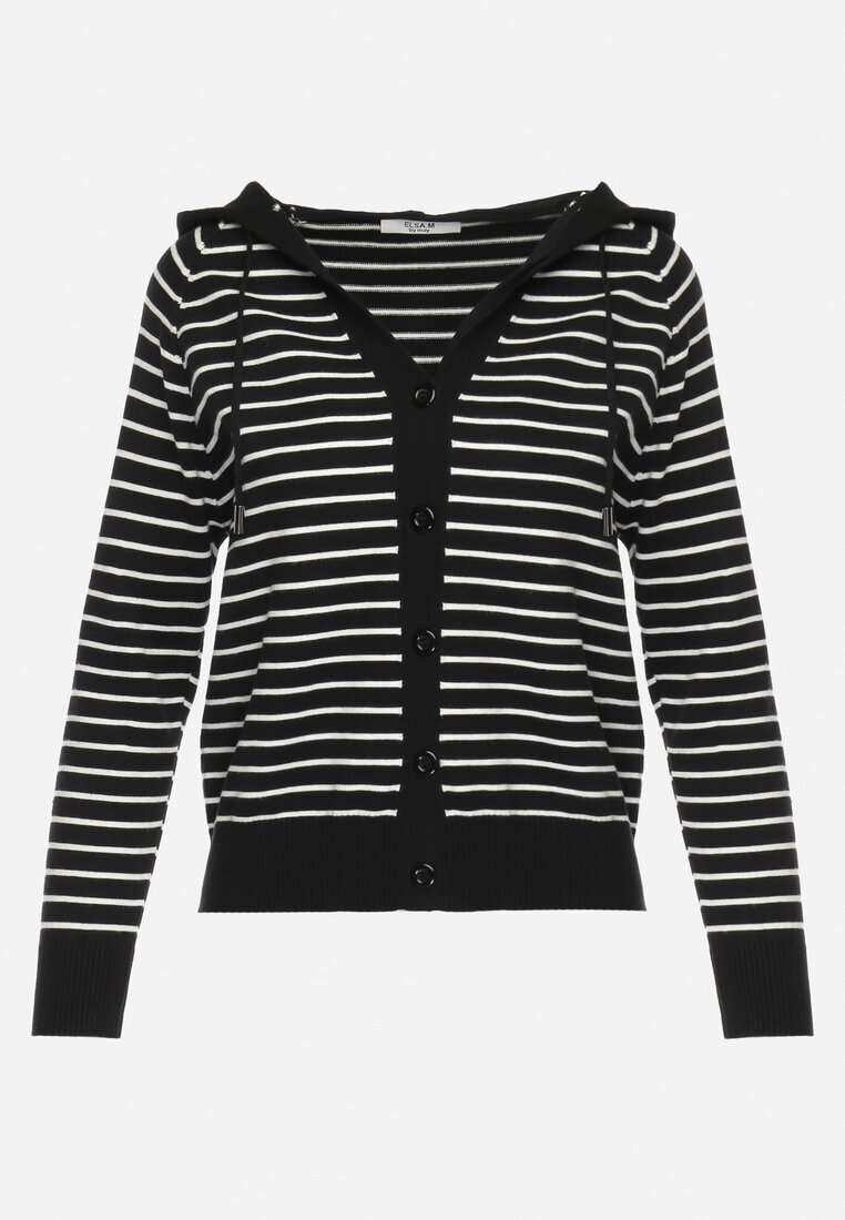 elsa.m by may Cardigan Negru din Vâscoză în Dungi cu Glugă Alaneil