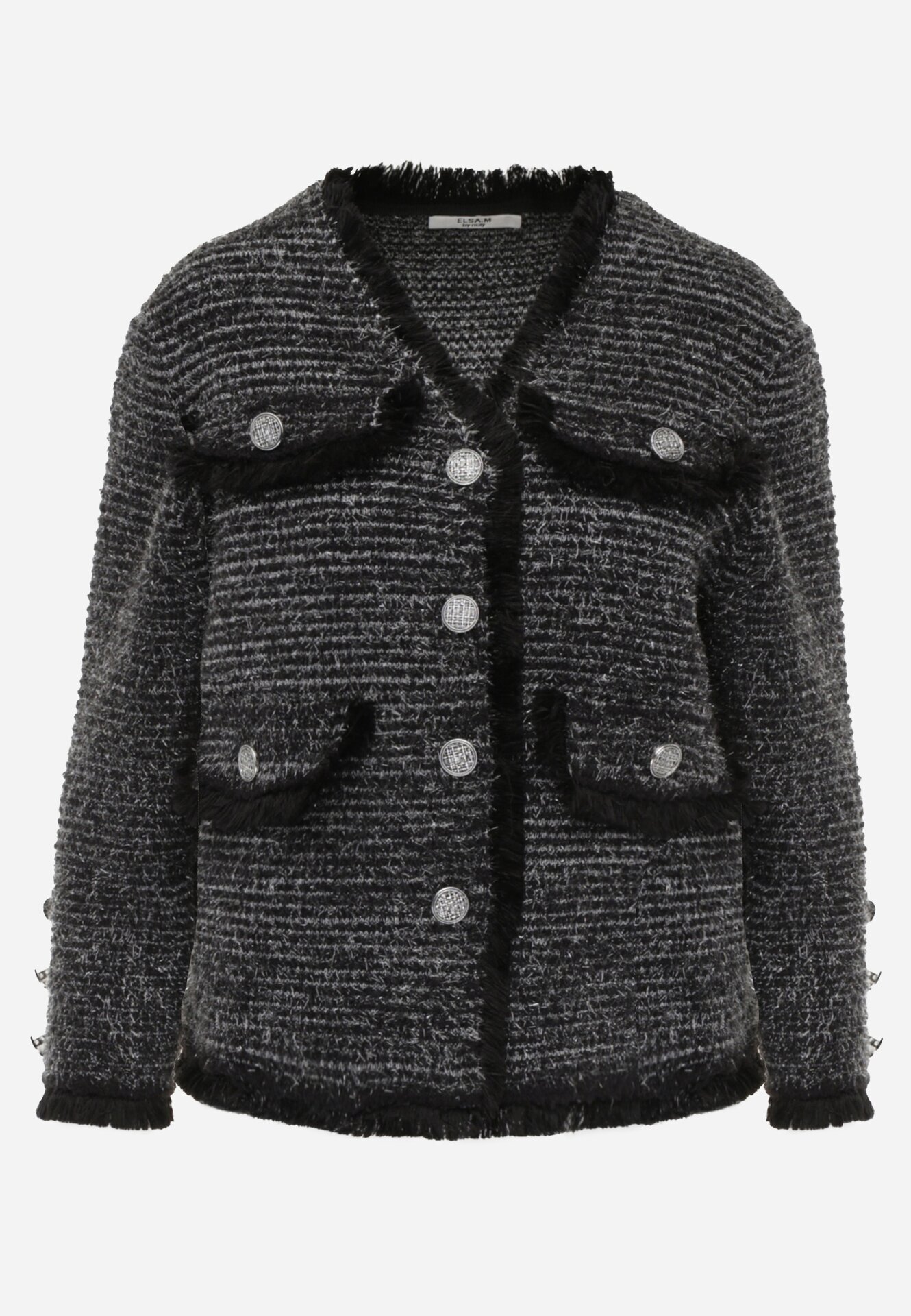 elsa.m by may Cardigan Negru din Viscoză cu nasturi bijuterii cu buzunare decorative și fir metalic Nisale
