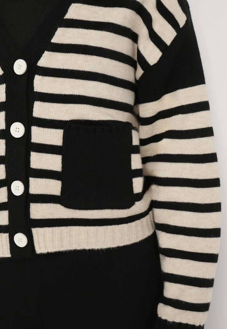 elsa.m by may Cardigan Negru din Viscoză cu nasturi și model în dungi Cilire