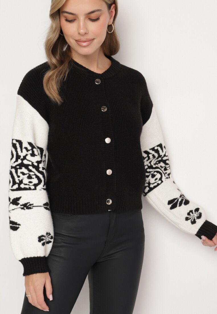 elsa.m by may Cardigan Negru din Viscoză deschis cu model geometric Nelandria