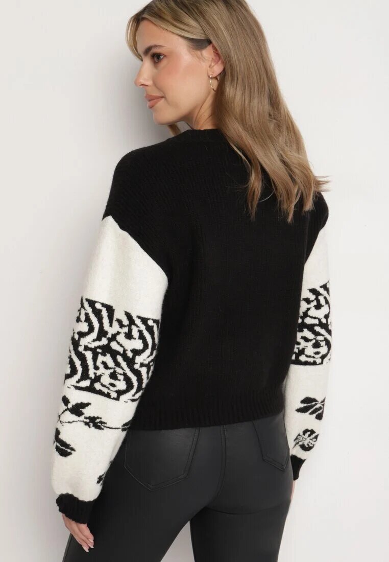 elsa.m by may Cardigan Negru din Viscoză deschis cu model geometric Nelandria