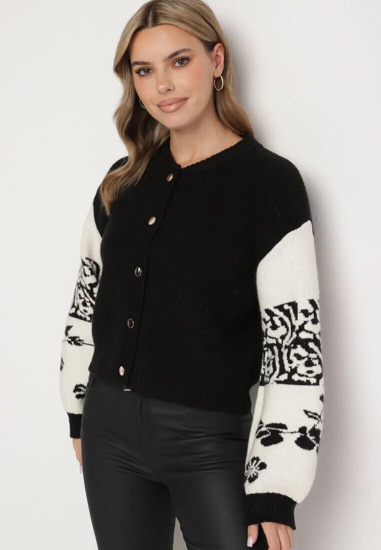 elsa.m by may Cardigan Negru din Viscoză deschis cu model geometric Nelandria