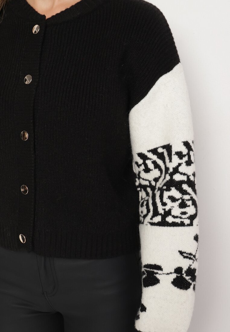 elsa.m by may Cardigan Negru din Viscoză deschis cu model geometric Nelandria