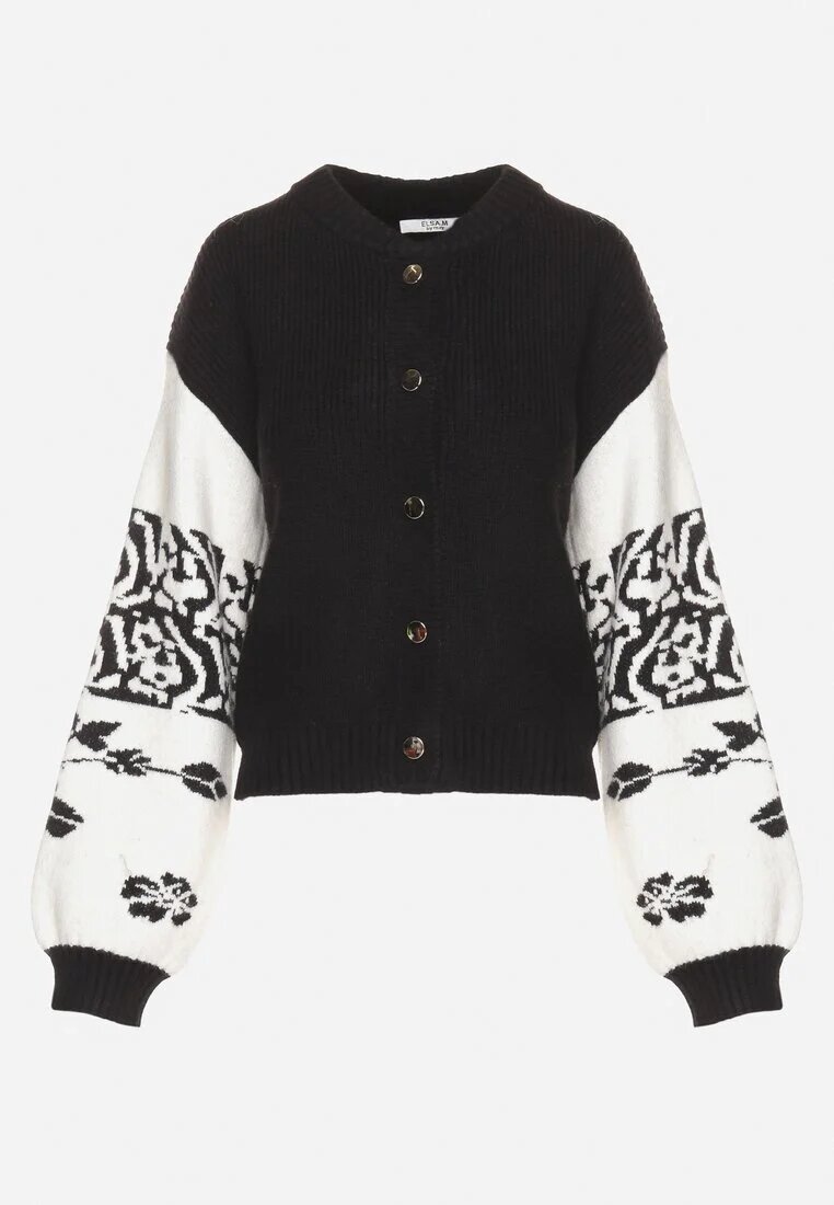 elsa.m by may Cardigan Negru din Viscoză deschis cu model geometric Nelandria