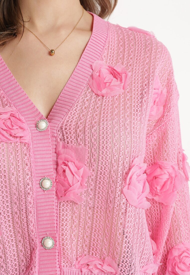 elsa.m by may Cardigan Roz Ajurat cu Flori Helallia