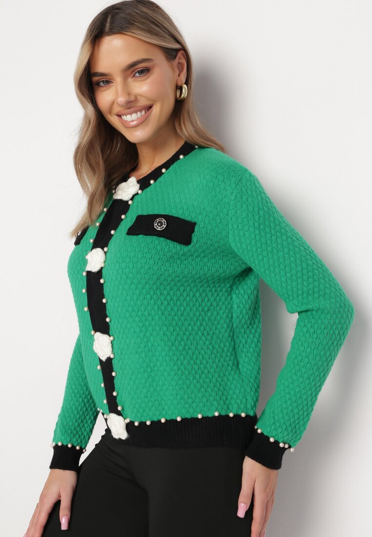 elsa.m by may Cardigan Verde din Viscoză cu Nasturi Perle și Flori Salana