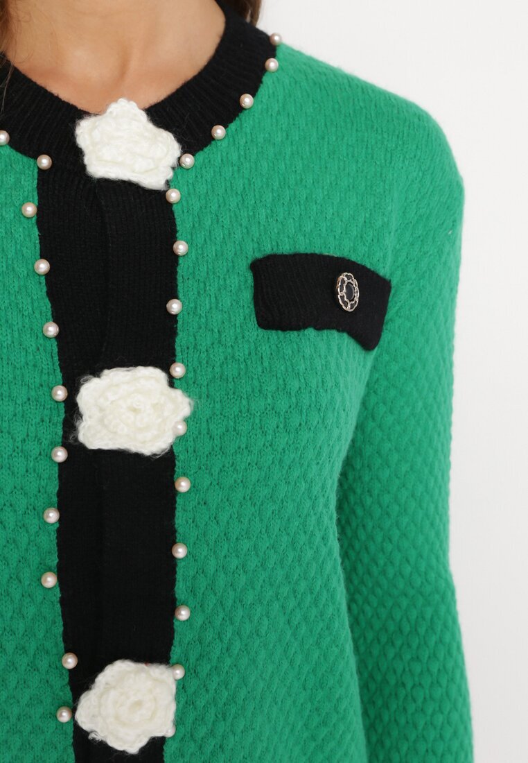 elsa.m by may Cardigan Verde din Viscoză cu Nasturi Perle și Flori Salana