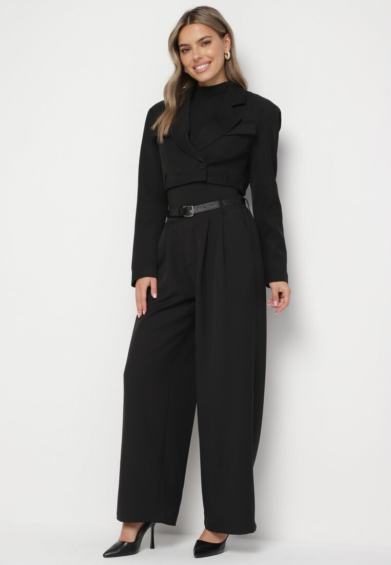 elsa.m by may Compleu de Costum Negru cu Sacou Scurt și Pantaloni cu Curea Verithia