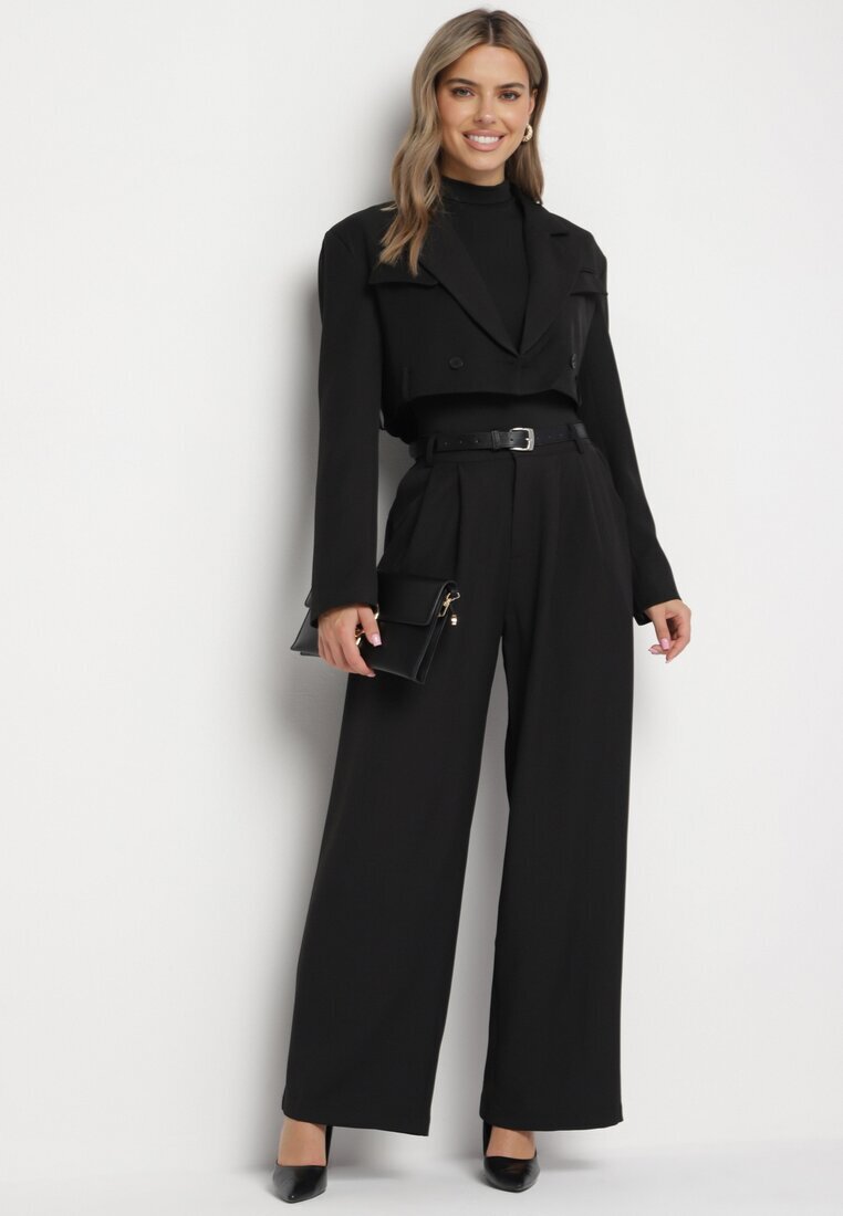 elsa.m by may Compleu de Costum Negru cu Sacou Scurt și Pantaloni cu Curea Verithia