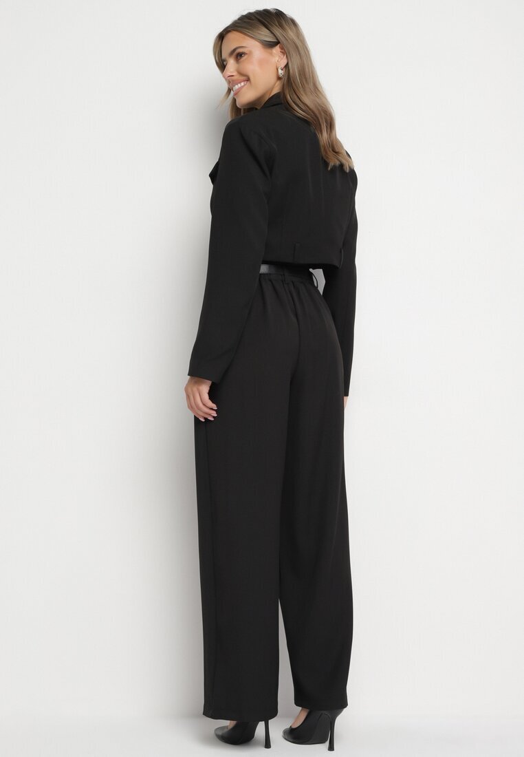 elsa.m by may Compleu de Costum Negru cu Sacou Scurt și Pantaloni cu Curea Verithia