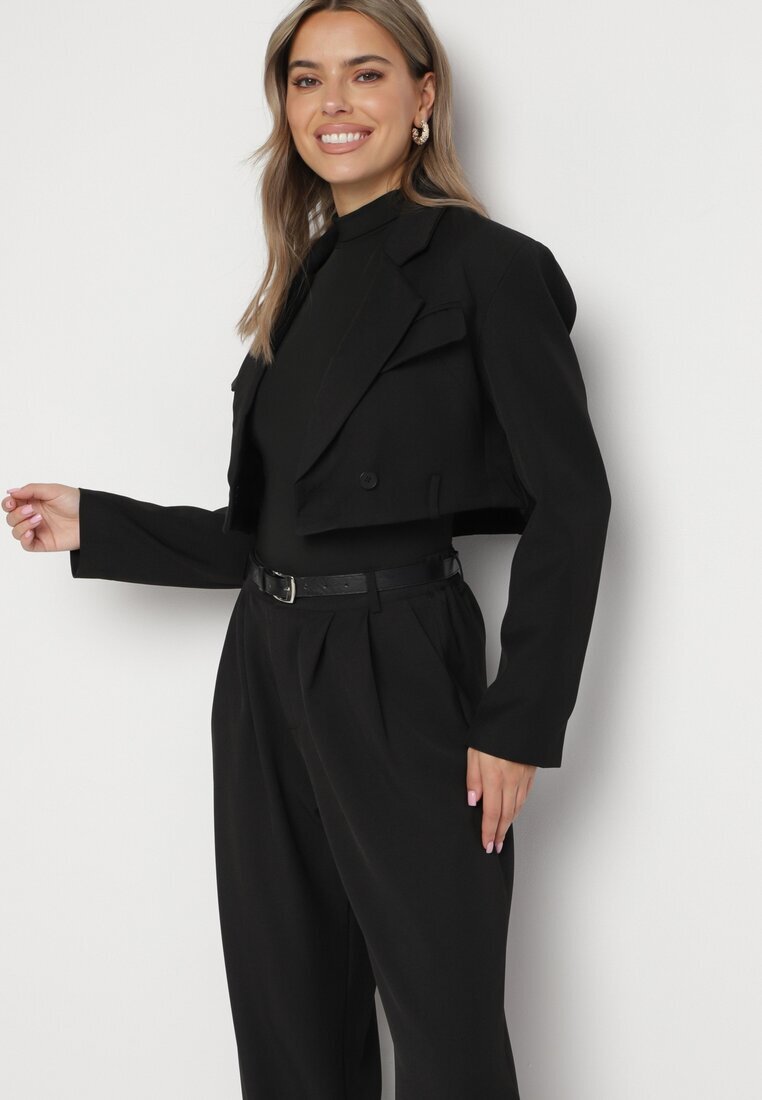 elsa.m by may Compleu de Costum Negru cu Sacou Scurt și Pantaloni cu Curea Verithia