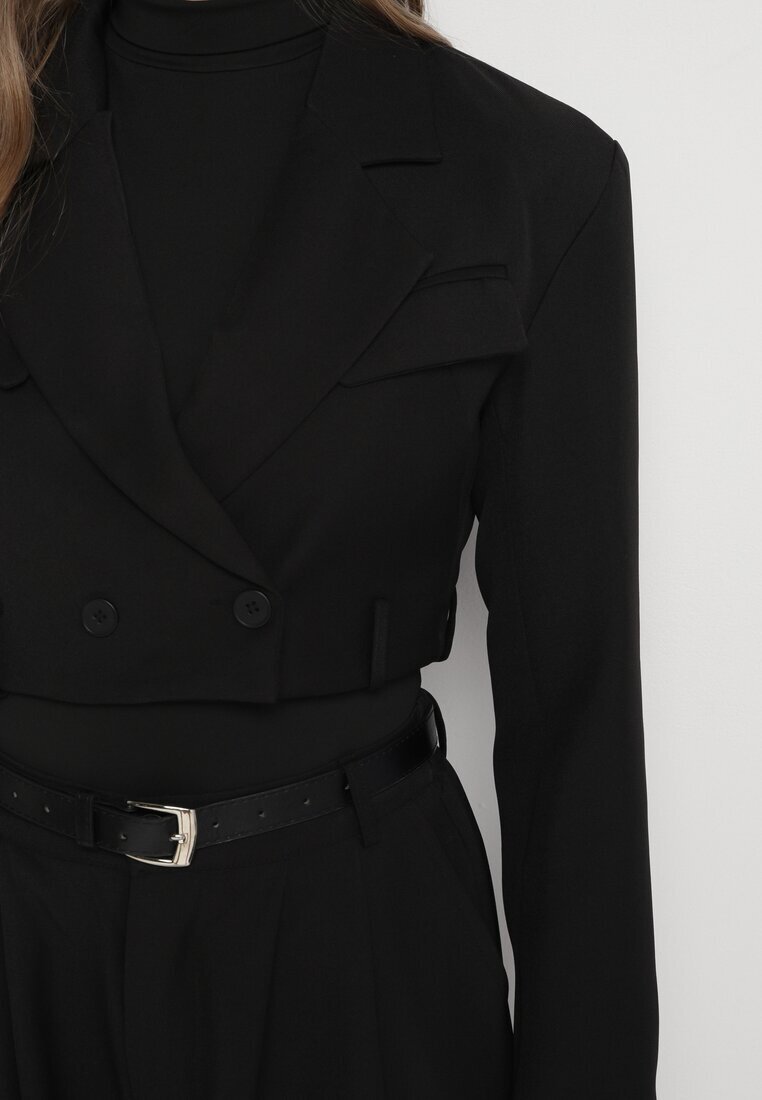 elsa.m by may Compleu de Costum Negru cu Sacou Scurt și Pantaloni cu Curea Verithia