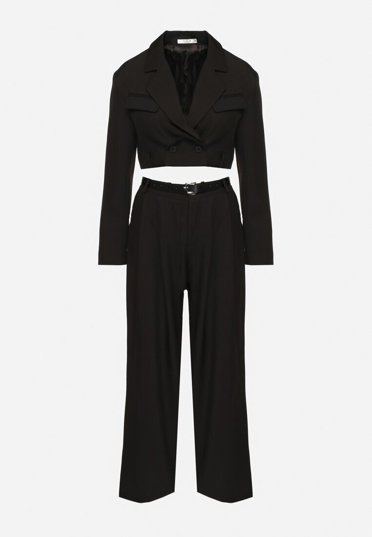 elsa.m by may Compleu de Costum Negru cu Sacou Scurt și Pantaloni cu Curea Verithia