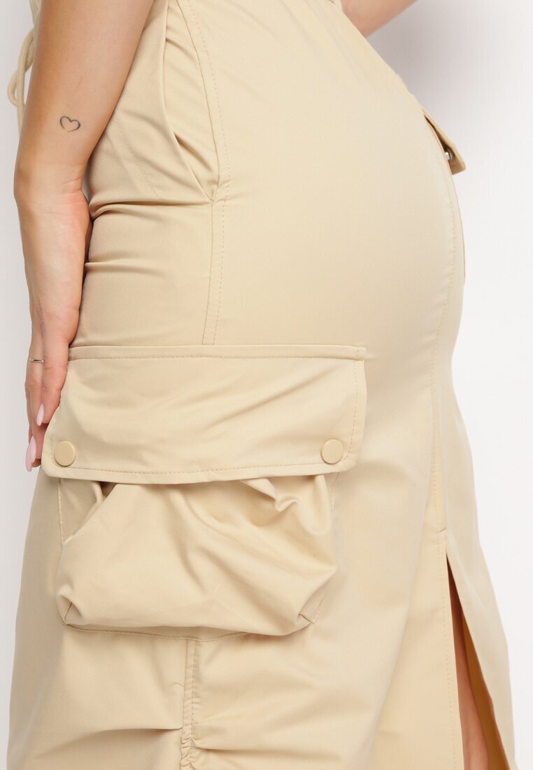 elsa.m by may Fustă Bej Midi cu Buzunare Largi Stil Cargo Talicia