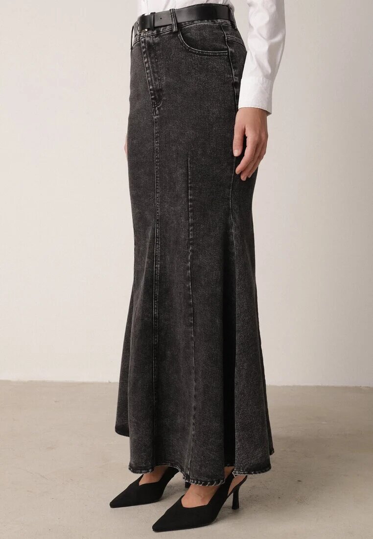 elsa.m by may Fustă Neagră din denim de bumbac cu croială sirenă cu curea Agenia