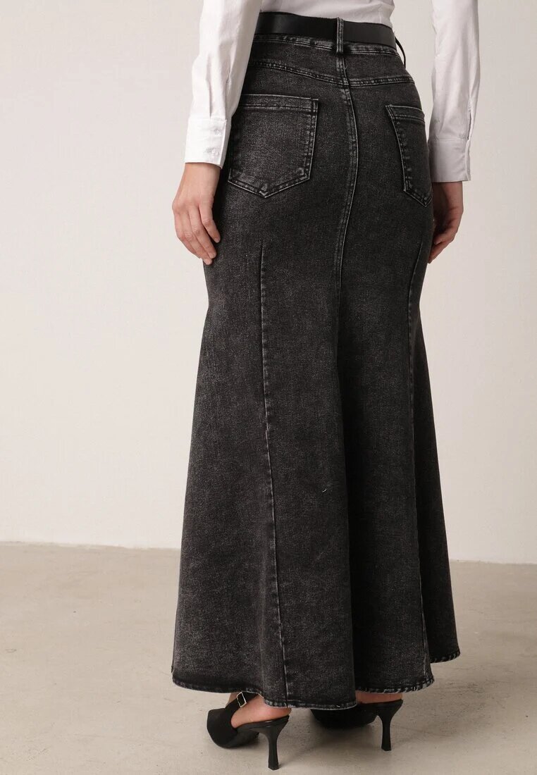 elsa.m by may Fustă Neagră din denim de bumbac cu croială sirenă cu curea Agenia
