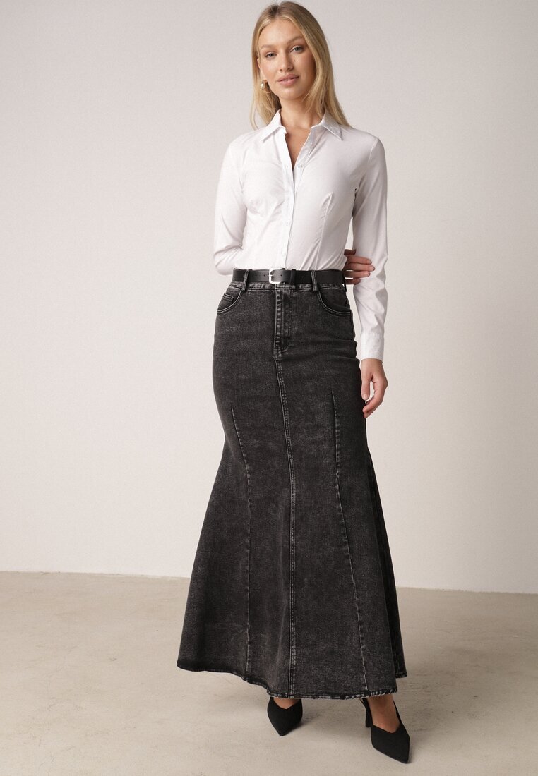 elsa.m by may Fustă Neagră din denim de bumbac cu croială sirenă cu curea Agenia