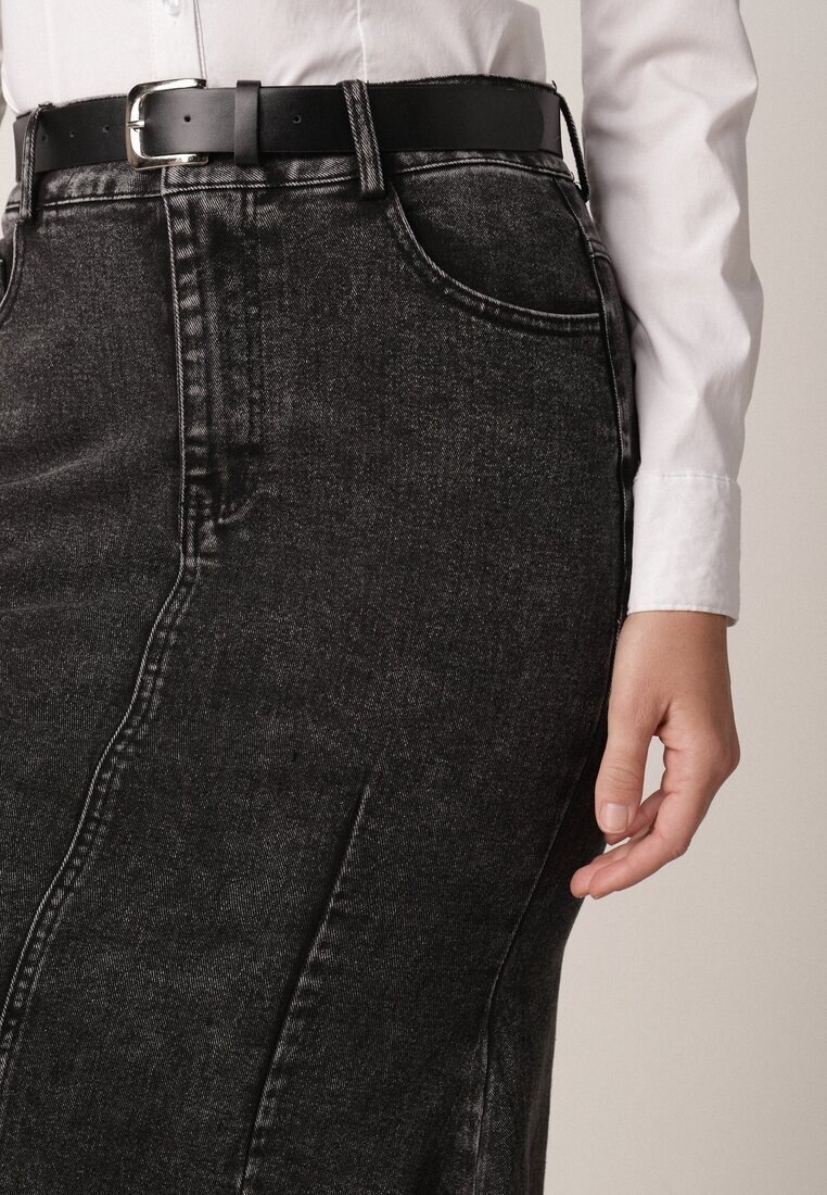 elsa.m by may Fustă Neagră din denim de bumbac cu croială sirenă cu curea Agenia