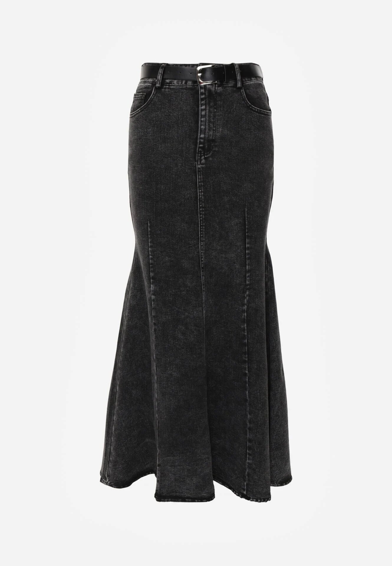 elsa.m by may Fustă Neagră din denim de bumbac cu croială sirenă cu curea Agenia