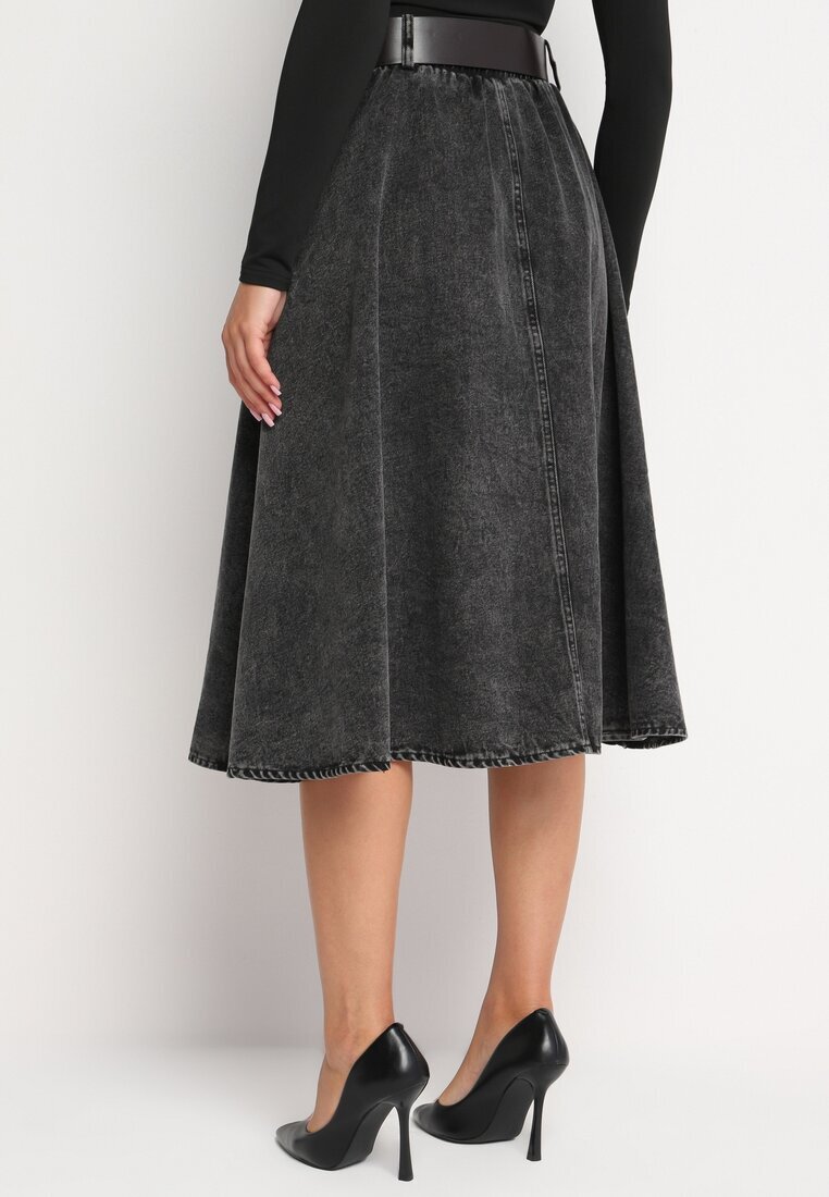 elsa.m by may Fustă neagră din denim midi cu curea Suera