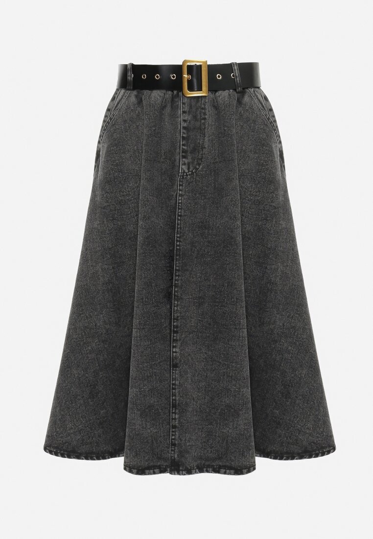 elsa.m by may Fustă neagră din denim midi cu curea Suera