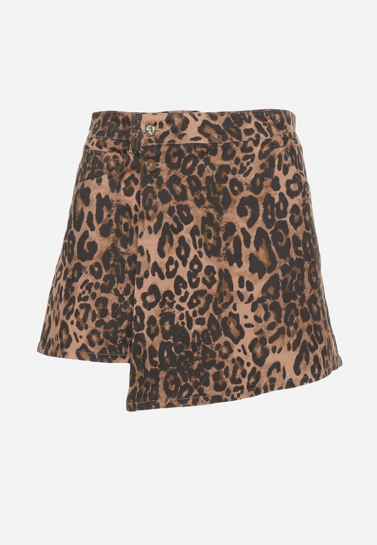 elsa.m by may Fustă-Pantaloni scurți Maro din bumbac cu croială asimetrică cu imprimeu leopard Senalith