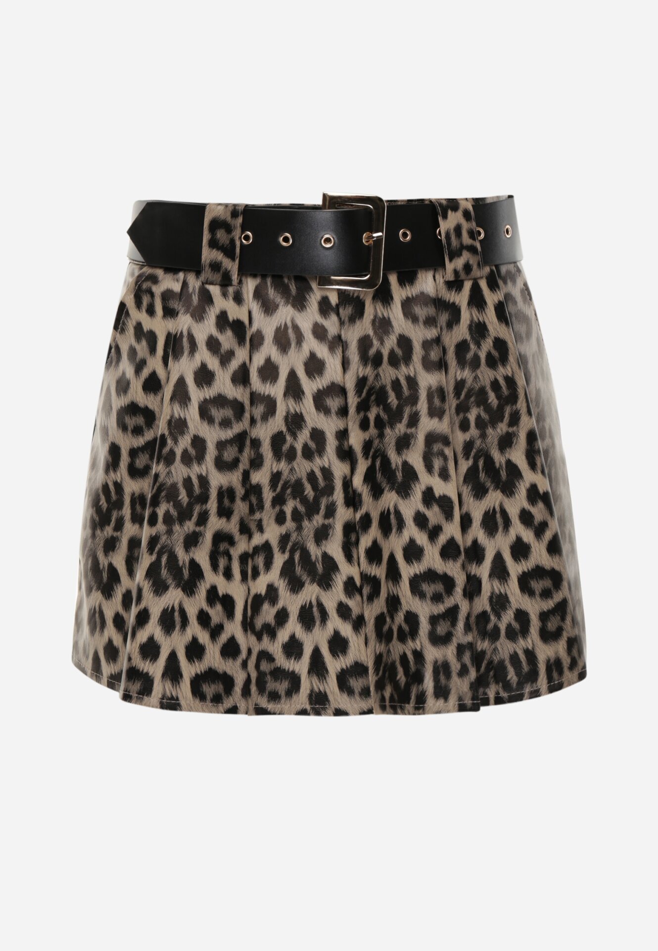 elsa.m by may Fustă-șort maro cu imprimeu leopard din imitație de piele cu talie înaltă și curea Allexia