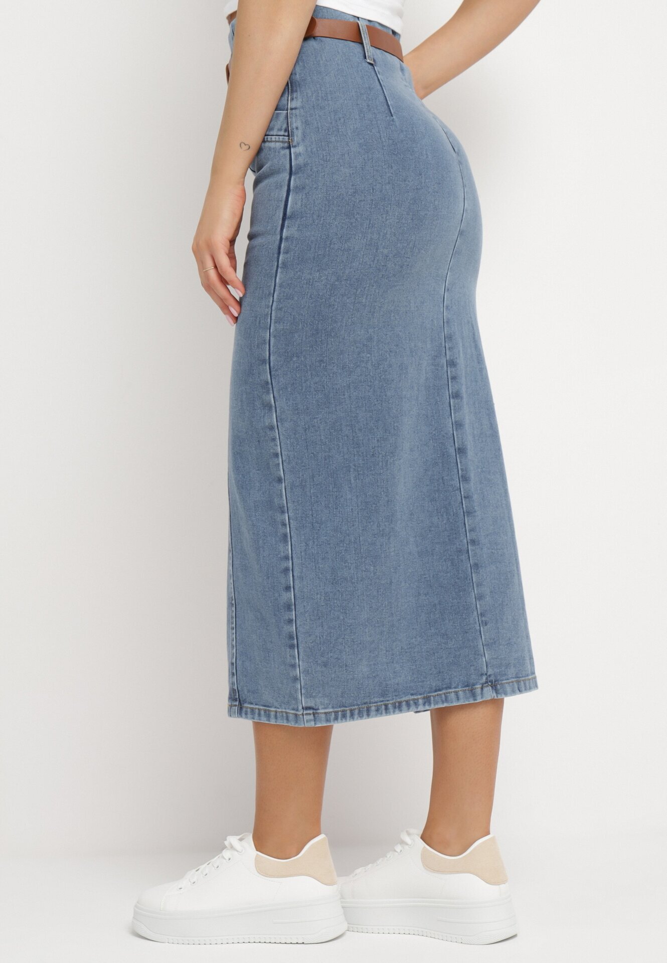 elsa.m by may Fustă tip creion albastră din denim cu curea cu cataramă Fernilla