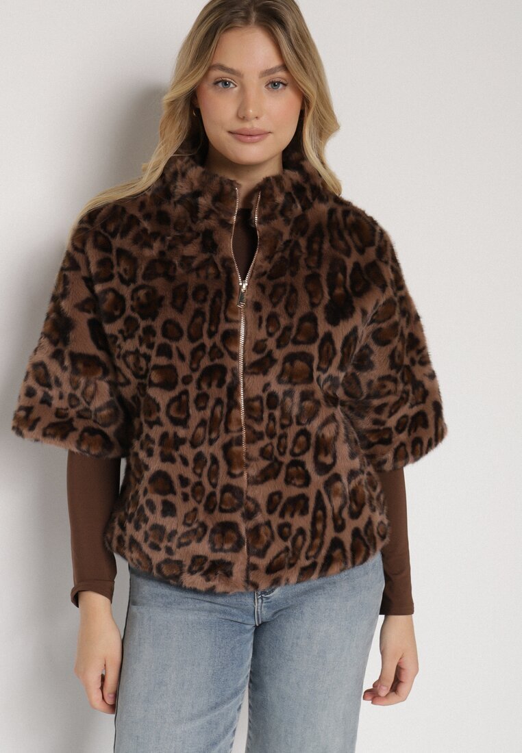 elsa.m by may Geacă de blană leopard cu croi trapezoidal cu mâneci 3/4 Tadeira