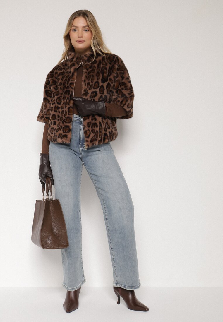 elsa.m by may Geacă de blană leopard cu croi trapezoidal cu mâneci 3/4 Tadeira