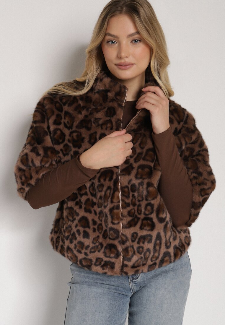 elsa.m by may Geacă de blană leopard cu croi trapezoidal cu mâneci 3/4 Tadeira