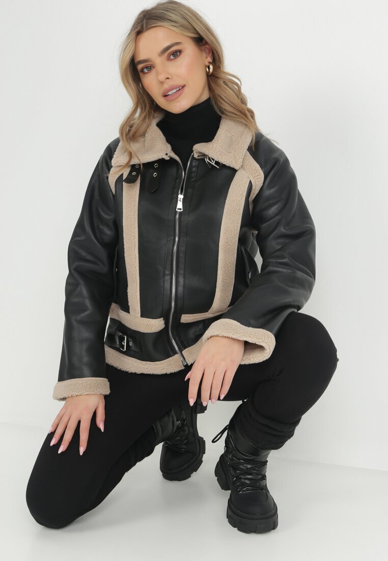 elsa.m by may Geacă Neagră Biker din imitație de piele și blană artificială Venso
