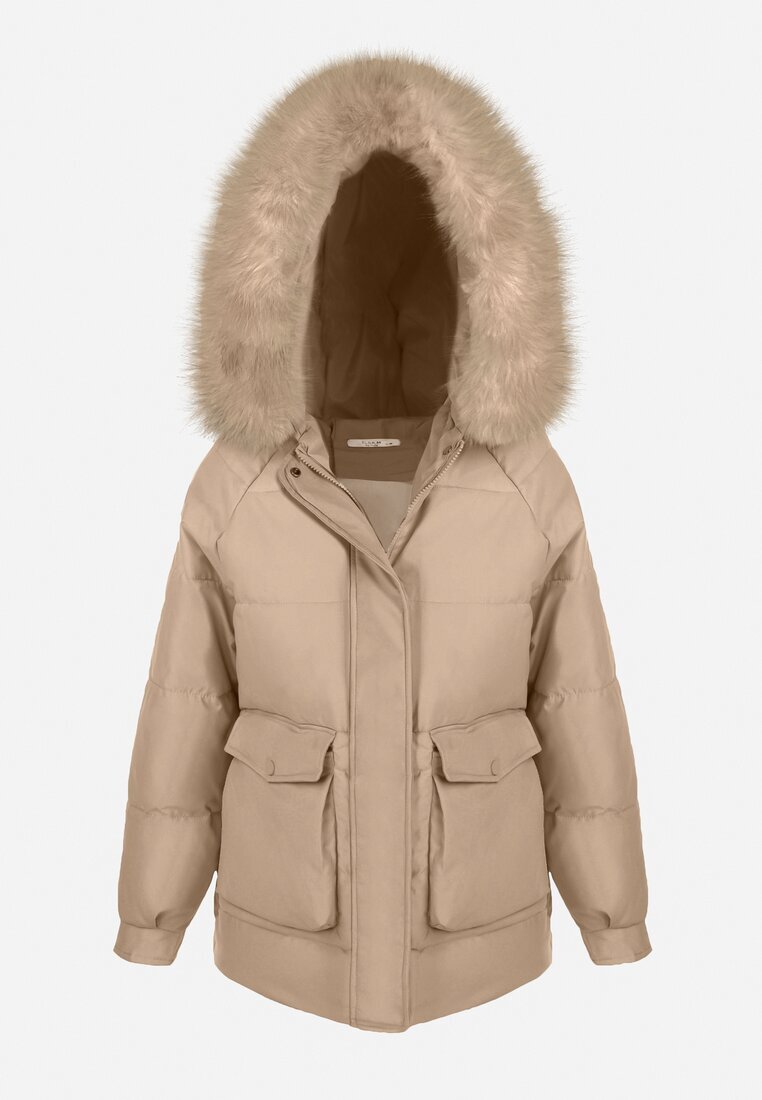 elsa.m by may Jachetă boxy bej cu blană detașabilă Kyrare