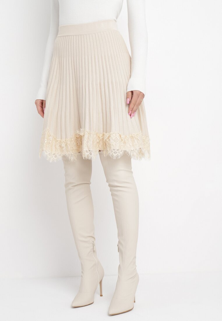 elsa.m by may Mini Fustă Bej Deschis cu elastic în talie cu dantelă Cales