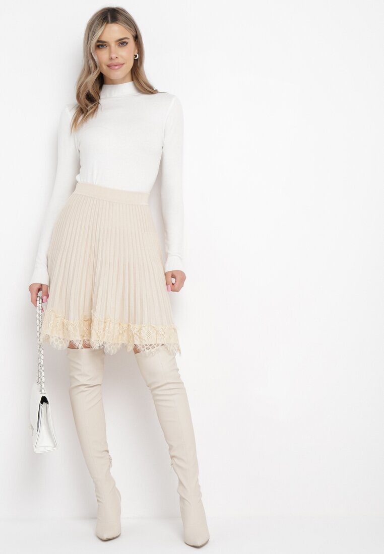 elsa.m by may Mini Fustă Bej Deschis cu elastic în talie cu dantelă Cales