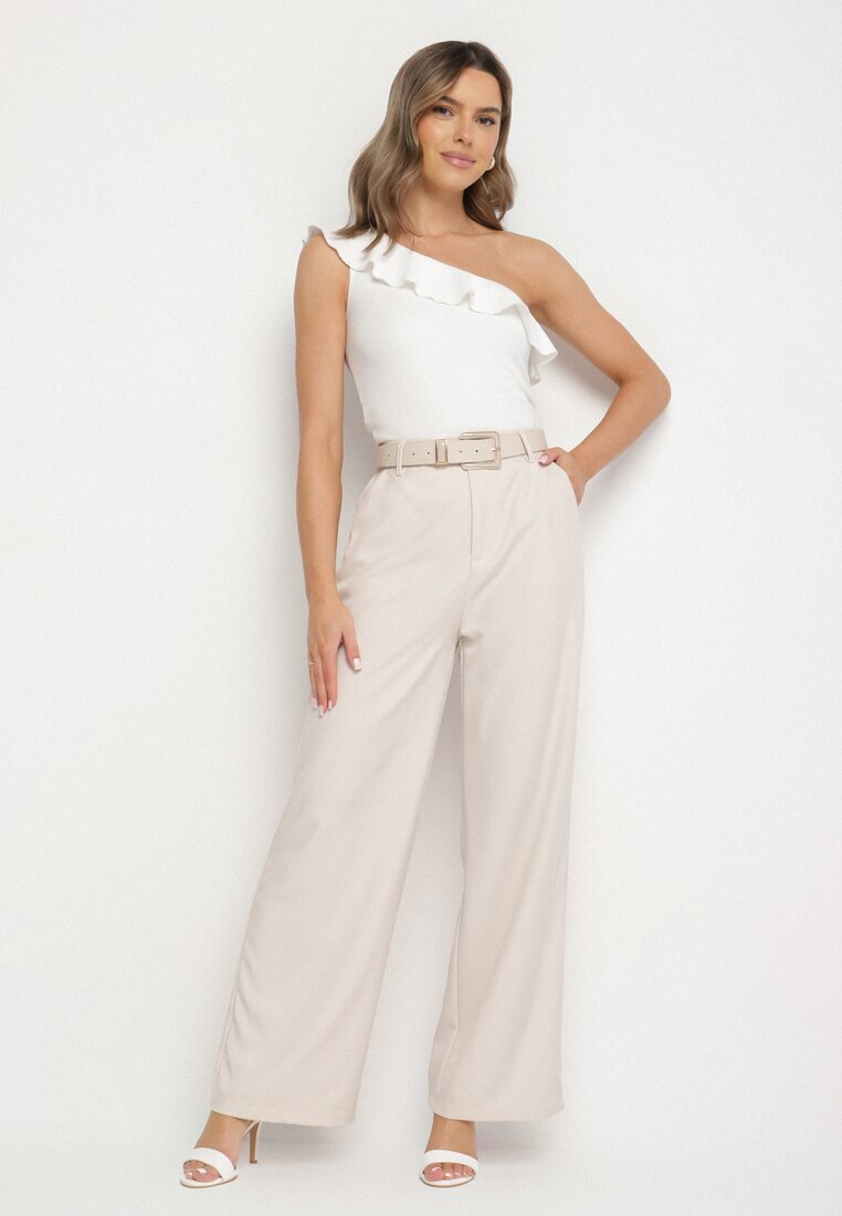 elsa.m by may Pantaloni Bej deschis cu croială de costum cu picior larg și curea cu cataramă Feviona