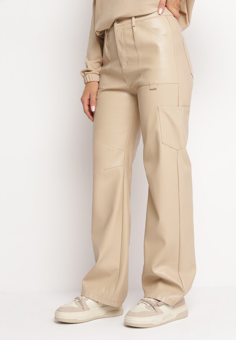 elsa.m by may Pantaloni Bej deschis Largi din Imitație de Piele Ononi