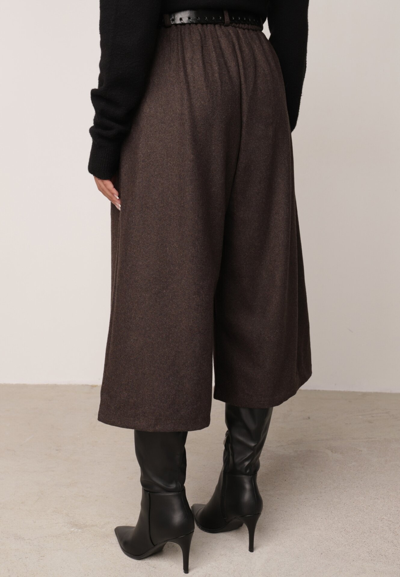elsa.m by may Pantaloni Casual tip culotte din vâscoză și bumbac cu curea cu cataramă Bisorte Maro