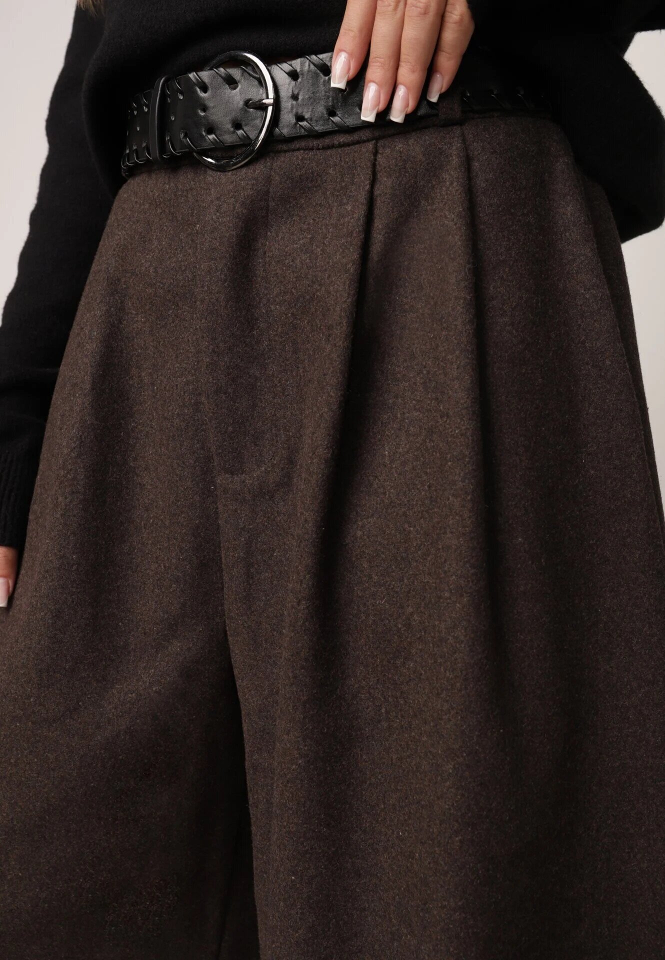 elsa.m by may Pantaloni Casual tip culotte din vâscoză și bumbac cu curea cu cataramă Bisorte Maro