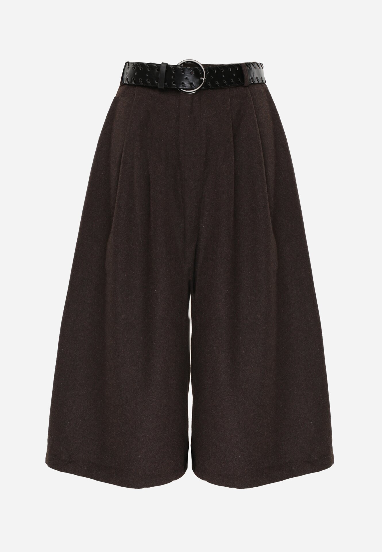 elsa.m by may Pantaloni Casual tip culotte din vâscoză și bumbac cu curea cu cataramă Bisorte Maro