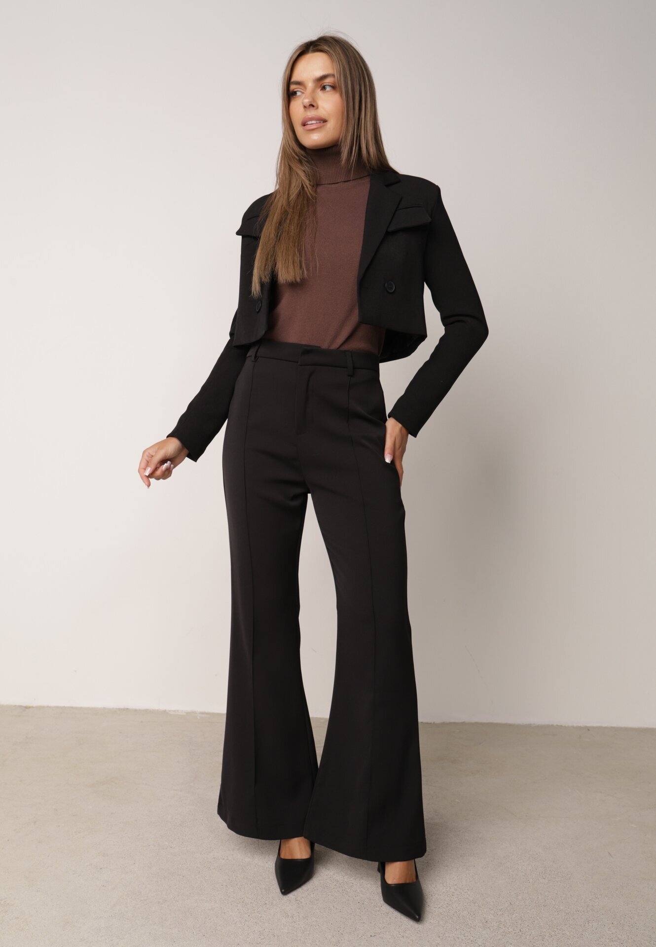 elsa.m by may Pantaloni Clopot Clasici Negri cu Talie Înaltă Qinna