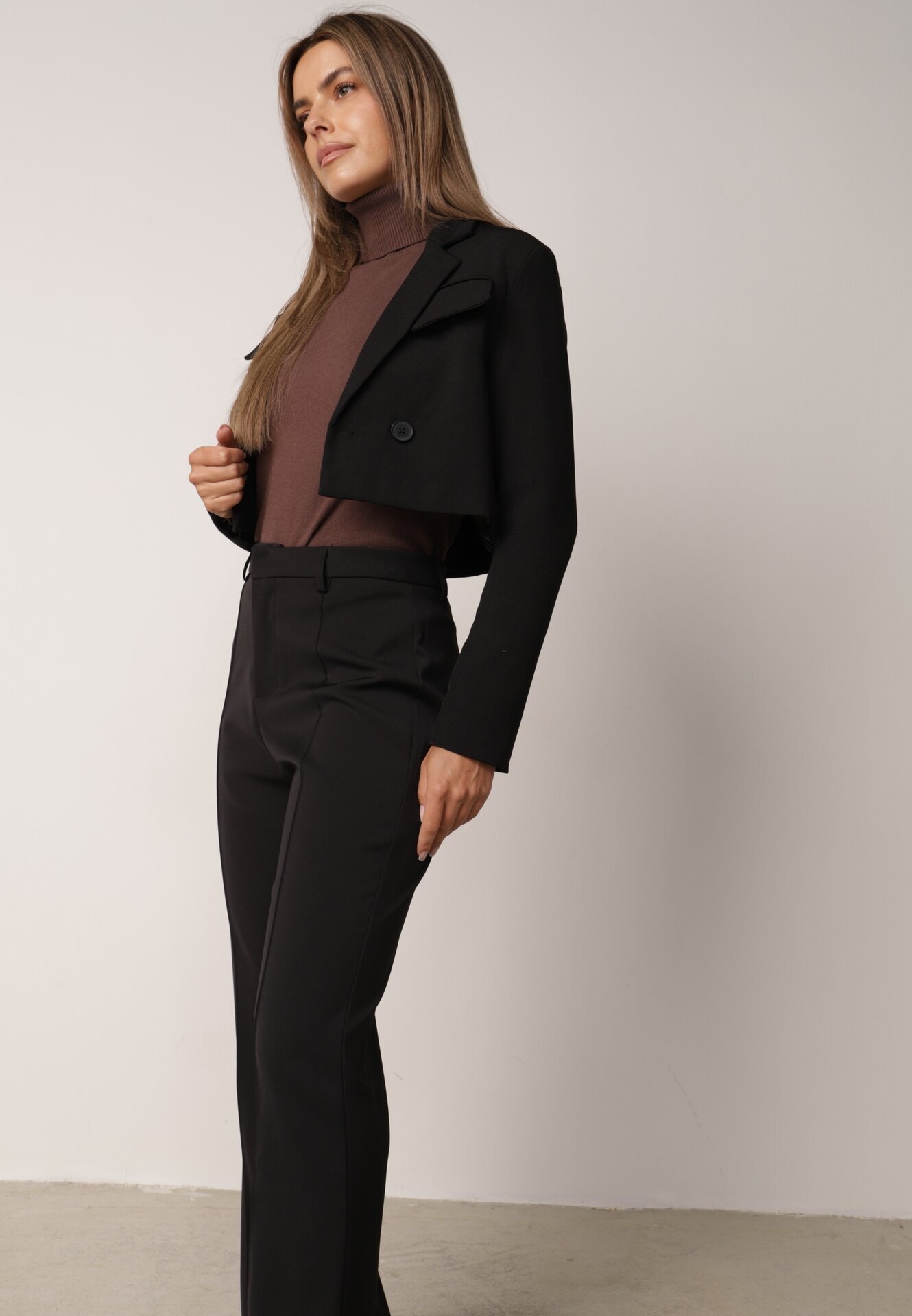 elsa.m by may Pantaloni Clopot Clasici Negri cu Talie Înaltă Qinna