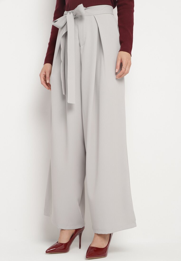 elsa.m by may Pantaloni de costum Gri Largi cu curea în talie și talie înaltă Quenelsea