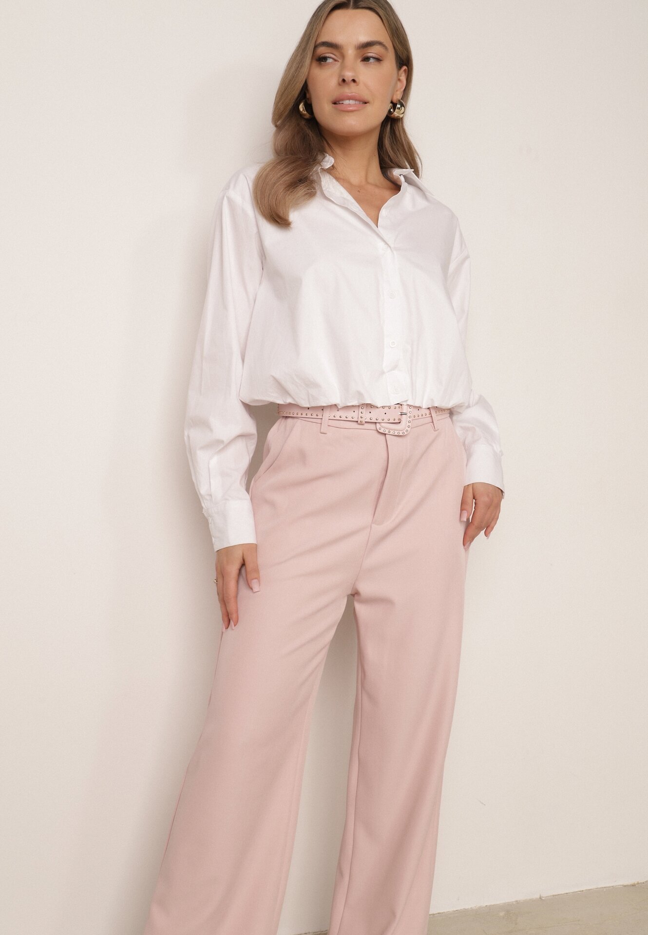 elsa.m by may Pantaloni de costum largi cu curea și cataramă pătrată Khlorile Roz