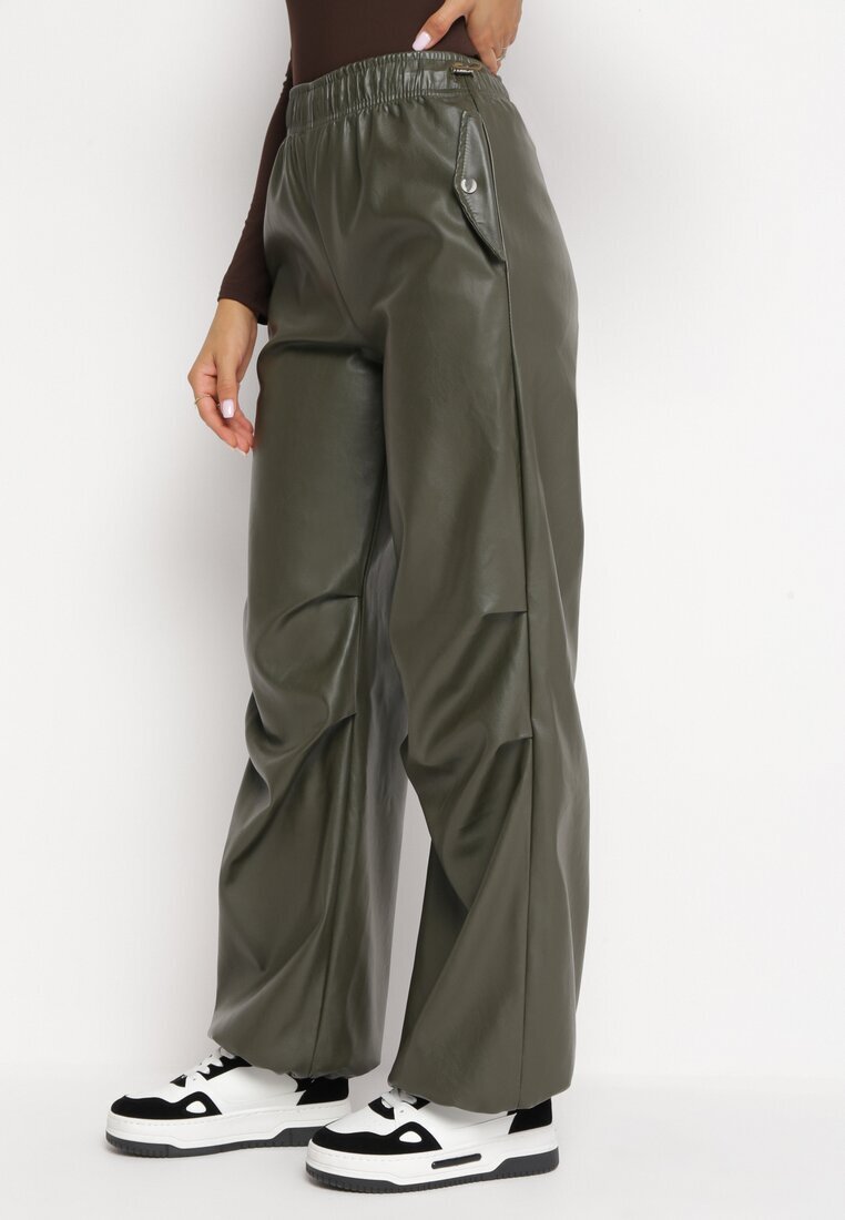 elsa.m by may Pantaloni Largi Verde închis din imitație de piele cu elastic în talie Lundria